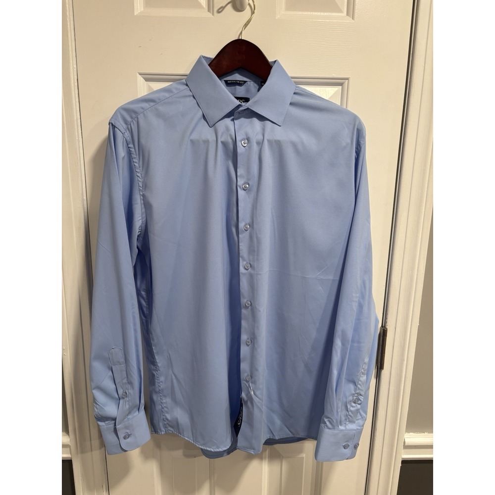 Chaps Men's Regular Fit Stretch Dress‎ Shirt, Blue, M 15-15.5, 32/33 NWT